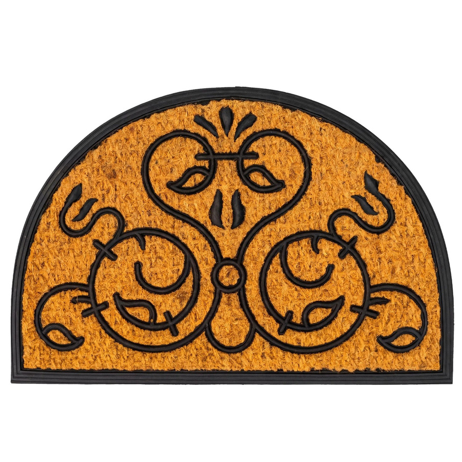 Relaxdays Fußmatte aus Kokosfaser und Gummi, halbrund mit Ornament, rutschfest und wetterfest, Schwarz/Beige/Braun, B: 60 cm, T: 40 cm, H: 1 cm - Bild 2