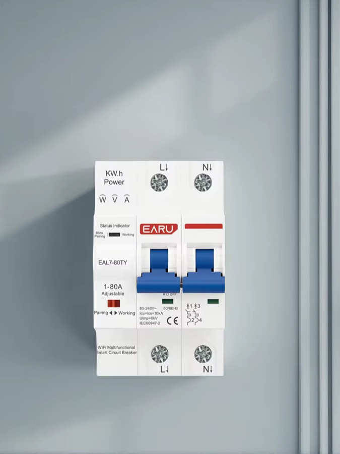 EARU 80A Tuya App WiFi Smart MCB Schutzschalter mit Strom-Spannungs-kWh-Energiemesser und Überlast-Kurzschlussschutz in Weiß - Bild 4