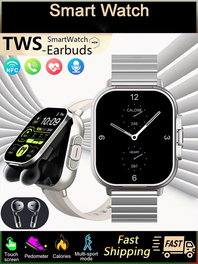 LIGE 2-in-1 Smartwatch mit integrierten TWS Kopfhörern und NFC, Bluetooth Sport Armband mit Herzfrequenzmessung und Anruffunktion in Grau für Android und iOS - Bild 5