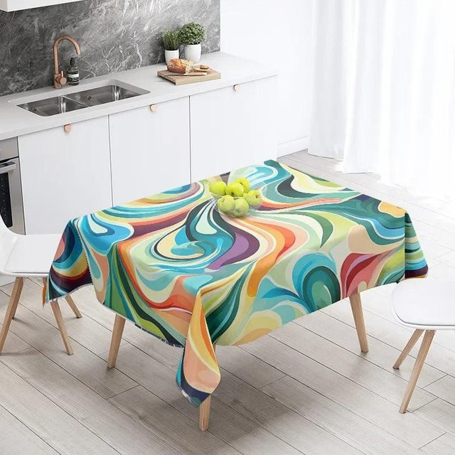 Wasserdichte und waschbare Tischdecke mit abstraktem geometrischem Design von JINGYUE Pet, Mehrfarbig, B: 145 cm, T: 180 cm - Bild 1