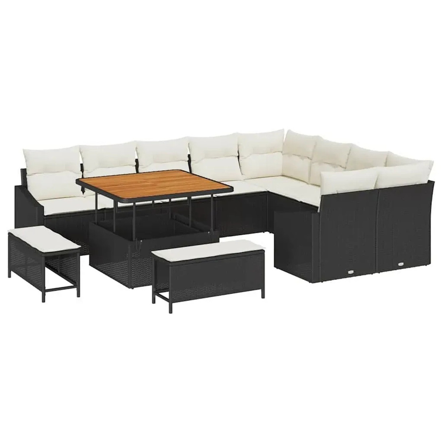 vidaXL Garten-Sofa-Set aus Poly-Rattan mit Kissen, 12-teilig, Schwarz - Bild 2