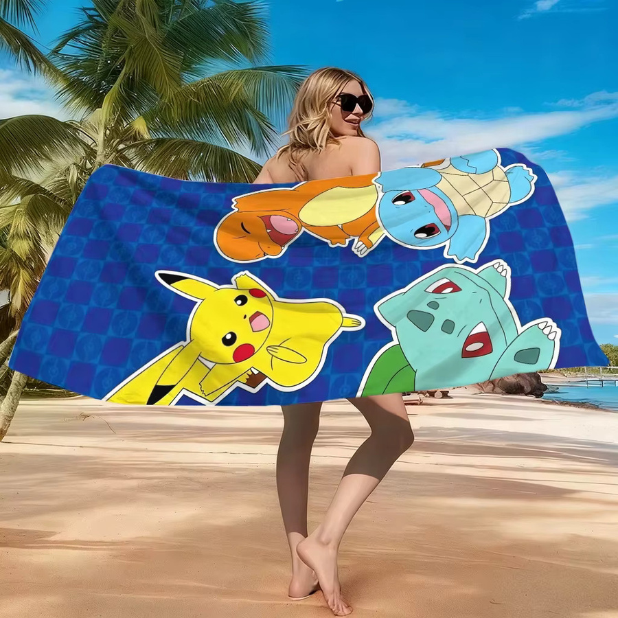 Potdemiel Strandtuch mit Pokemon Pikachu Aufdruck aus Mikrofaser, schnelltrocknend, Mehrfarbig, für Kinder - Bild 3