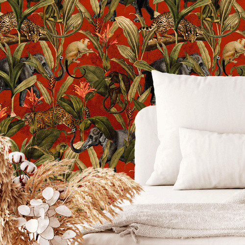 K&L Wall Art Vintage Vliestapete mit Safari-Motiv Elefant Affe Leopard in Mehrfarbig und Matt - Bild 2