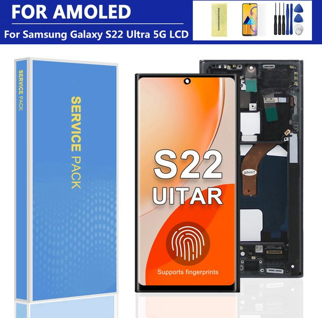 Samsung S22 Ultra 5G AMOLED Display Ersatz LCD Touch Screen mit Rahmen in Schwarz für S908B S908B/DS - Bild 1
