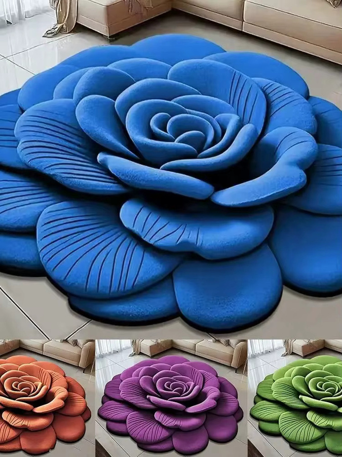 Rutschfeste und saugfähige Blumenteppich Bodenmatte mit Pfingstrosen-Design in Blau, B/B: 40 x 40 cm oder 60 x 60 cm - Bild 4