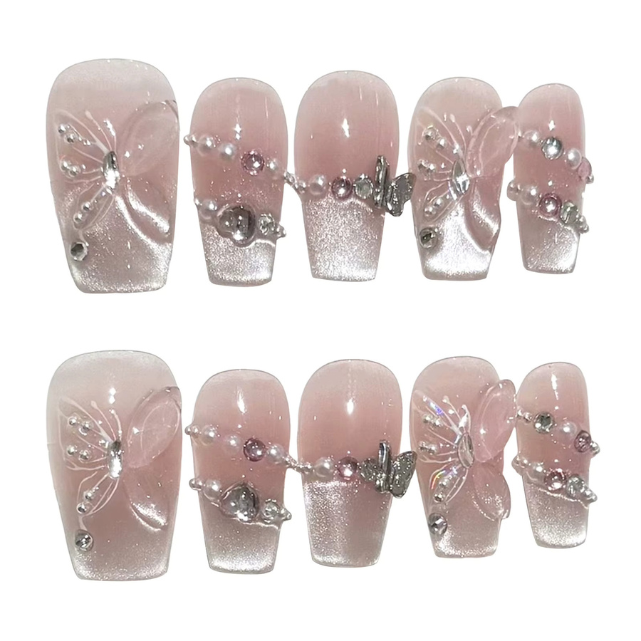 YADORNOS Kunstnägel, rosa, Glitzer-Schmetterlings-Design, Damen - Bild 3