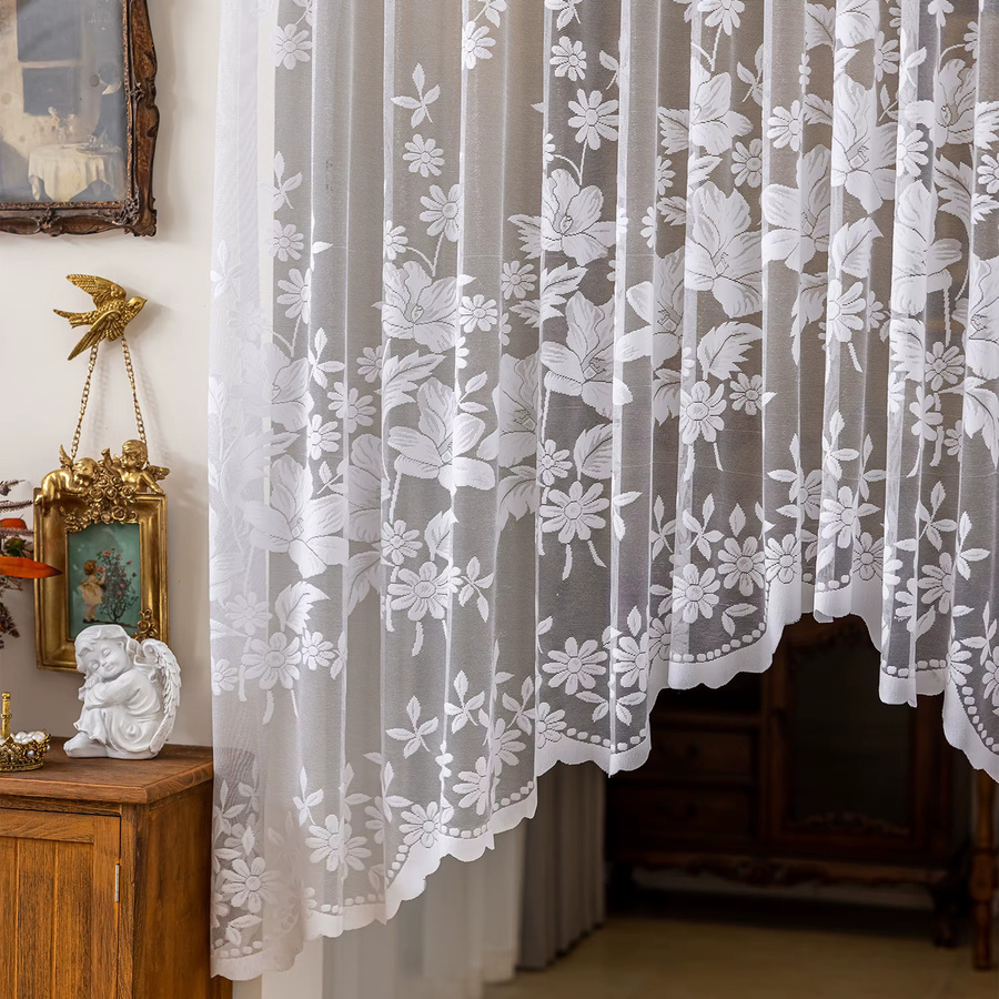 CENTURyMiG Transparenter Kurzvorhang mit floraler Bestickung im Shabby Chic Stil, Weiß, Breite: 100 cm, Höhe: 160 cm - Bild 2
