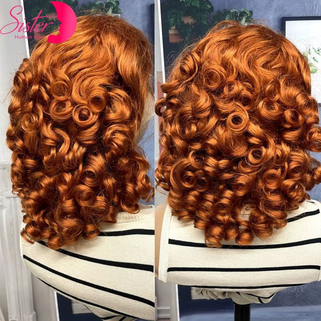 SISTER HAIR Echthaarperücke, Curly, Ingwer Orange, 13x4 Lace Frontal, Damen - Bild 1