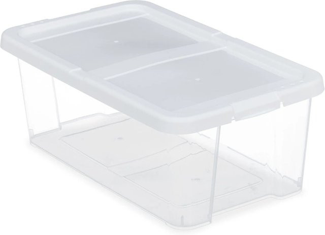 Relaxdays Schuhboxen aus Kunststoff in Weiß und Transparent, stapelbar mit Deckel, B: 20 cm, T: 12,5 cm, H: 34,5 cm - Bild 1