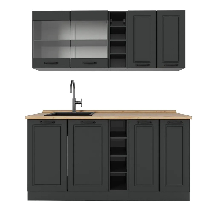 Vicco R-Line Singleküche Landhausstil Anthrazit, B/T/H: 160 x 60 x 81,6 cm - Bild 2