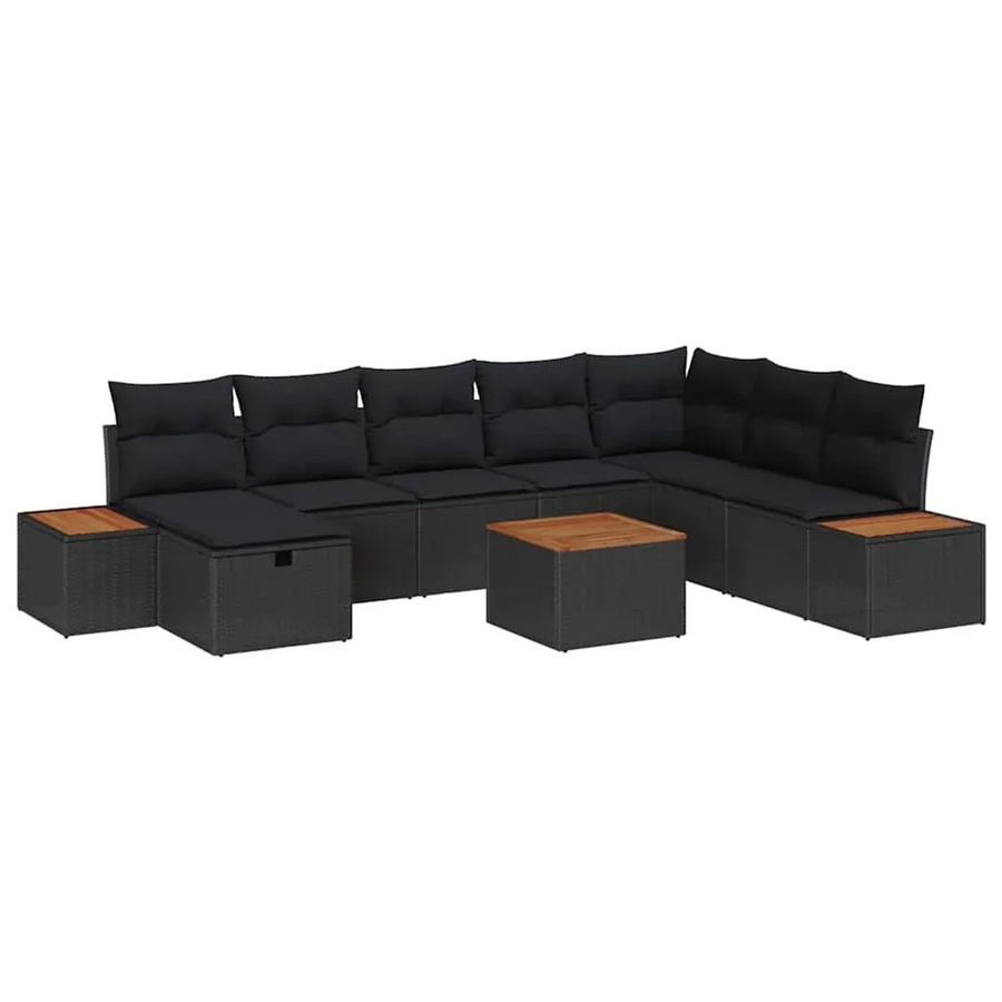 vidaXL 9-teiliges Garten-Sofaset aus Polyrattan in Schwarz mit Kissen und Ottoman für Terrasse und Balkon - Bild 2