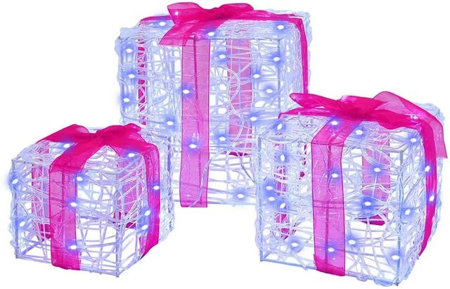 vidaXL Geschenkbox mit 60 LEDs in Blau, 3er-Set aus Acryl, B/T/H: 20 x 20 x 20 cm - Bild 1