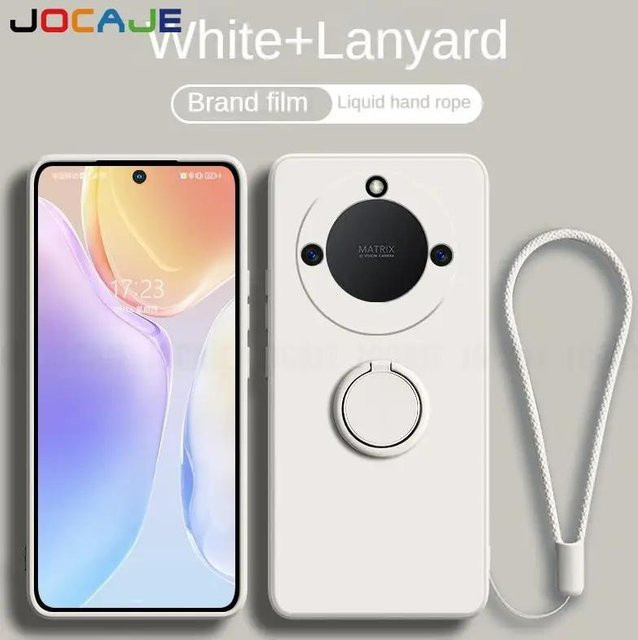Realme Flüssigsilikon Handyhülle mit Ringständer und Lanyard in Weiß für Realme 11 Pro Plus, 13 Pro Plus, 12X und 12 Plus - Bild 1