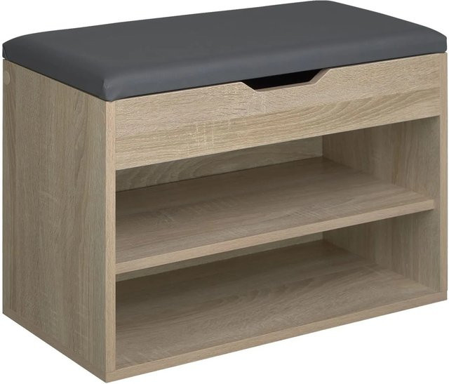 tectake Schuhbank Jasmina für 6 Paar Schuhe mit Sitzpolster und Klappfach, Farbe Beige, B/T/H: 60 x 30 x 43,5 cm - Bild 2