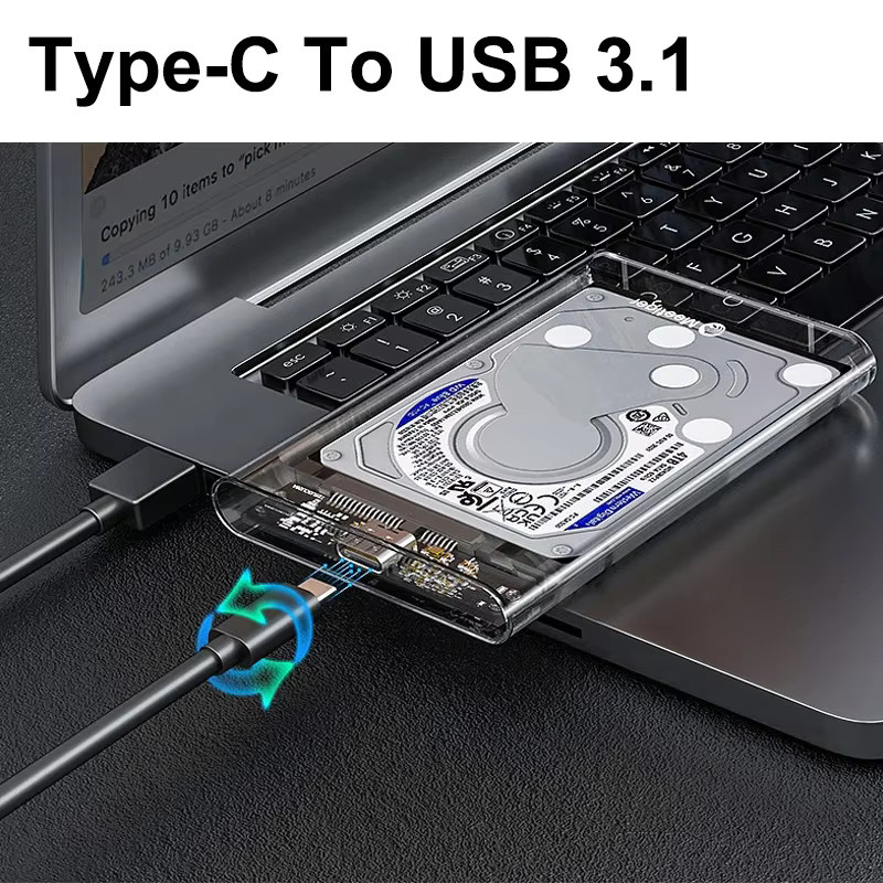 BalanceFit Externes Festplattengehäuse für 2,5 Zoll SATA SSD und HDD mit USB 2.0 und USB Typ C, UASP Unterstützung, transparent, bis zu 2 TB Kapazität - Bild 3