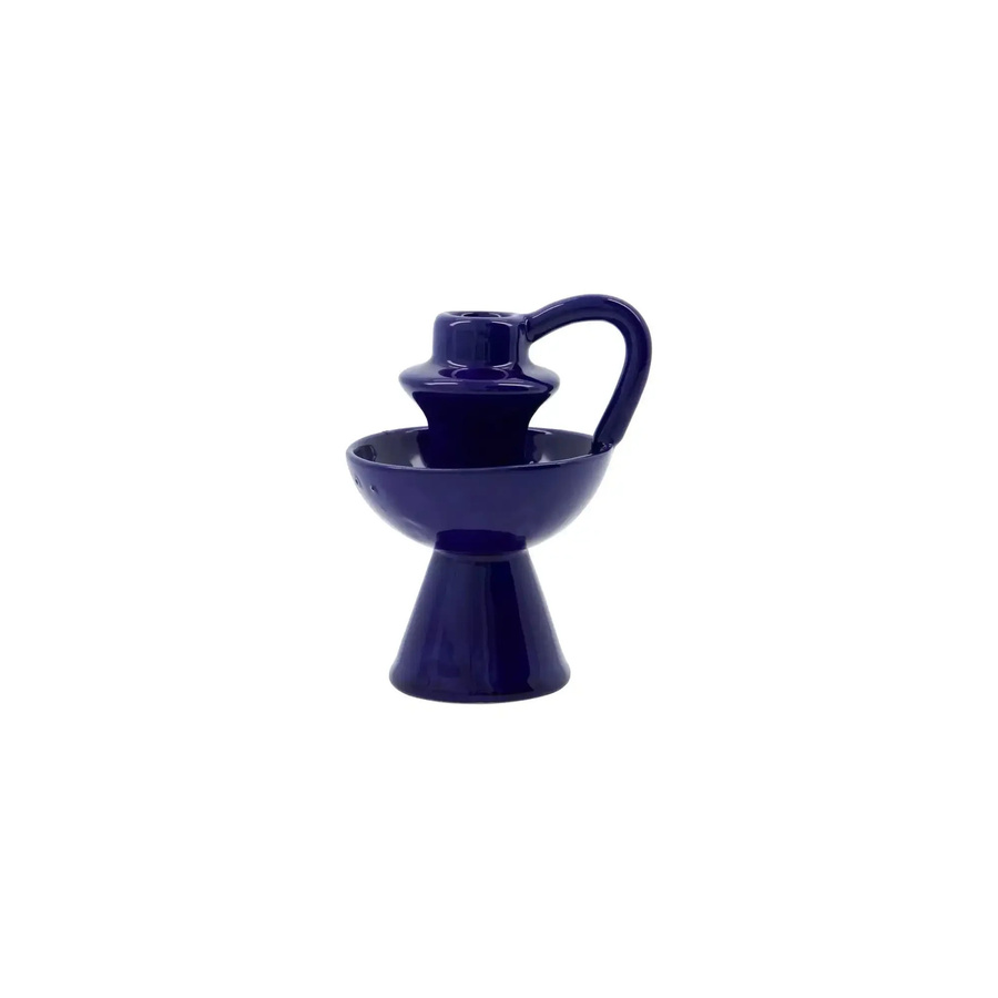 House Doctor Kerzenhalter Diva aus Steinzeug in Blau, Höhe: 14 cm - Bild 1