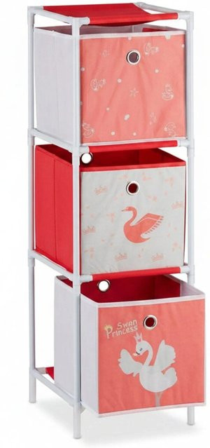 Relaxdays Kinderregal Schwan mit 3 Boxen in Weiß und Rot, B/T/H: 89 x 27,5 x 30 cm - Bild 1