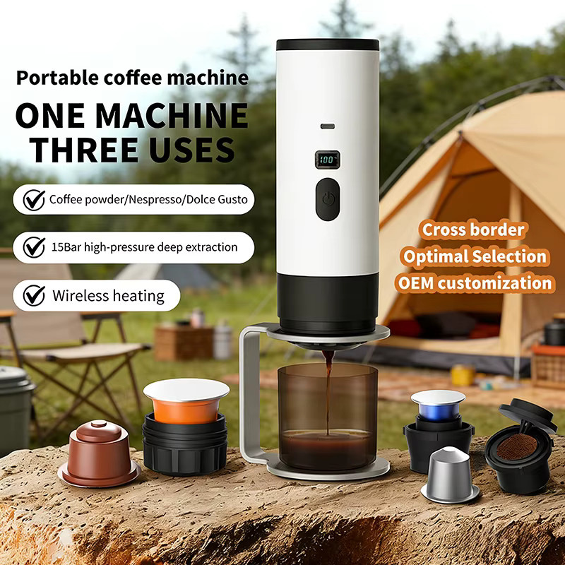 JFBONIN 3-in-1 Tragbare Elektrische Kapsel-Kaffeemaschine mit 7800mAh Akku für Reisen und Camping in Schwarz oder Weiß - Bild 2