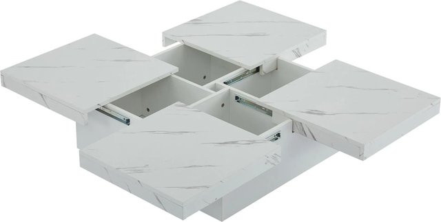 okwish Couchtisch mit Marmor-Optik und 4 Schubladen in Weiß, B/T/H: 90 x 90 x 25 cm - Bild 1
