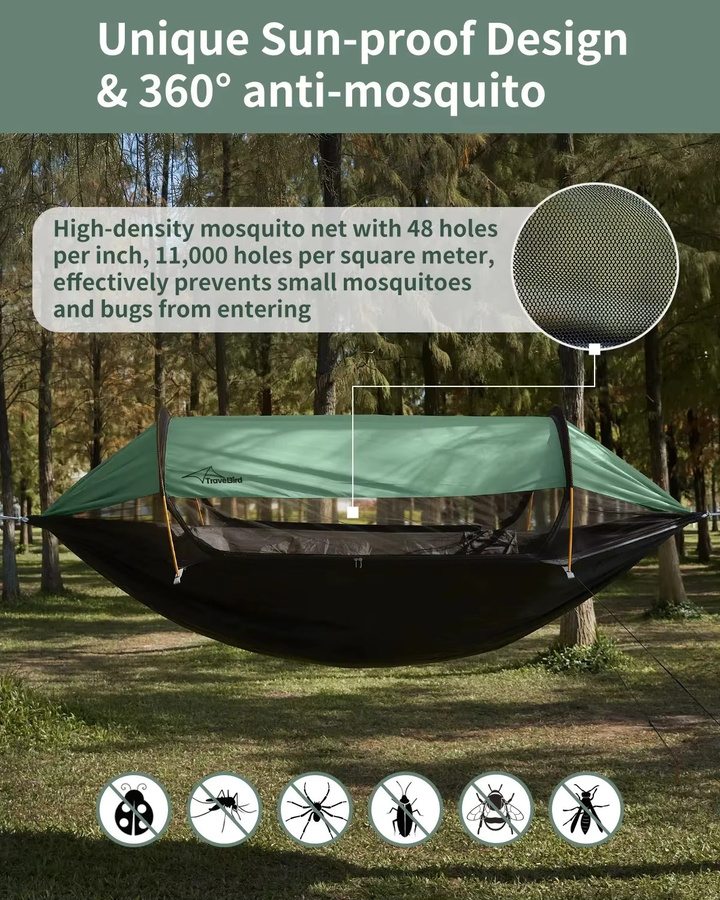 Traveler Camping-Hängematte mit Moskitonetz und Sonnen canopy für 1–2 Personen, Tragfähigkeit 200 kg - Bild 6