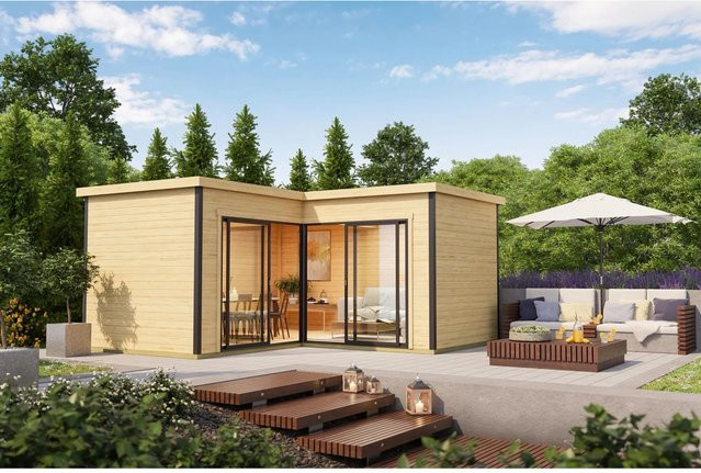 Lasita Holz-Gartenhaus Domeo 6 mit Flachdach in Blockbohlenbauweise, Unbehandelt, B/T: 500 x 500 cm - Bild 1