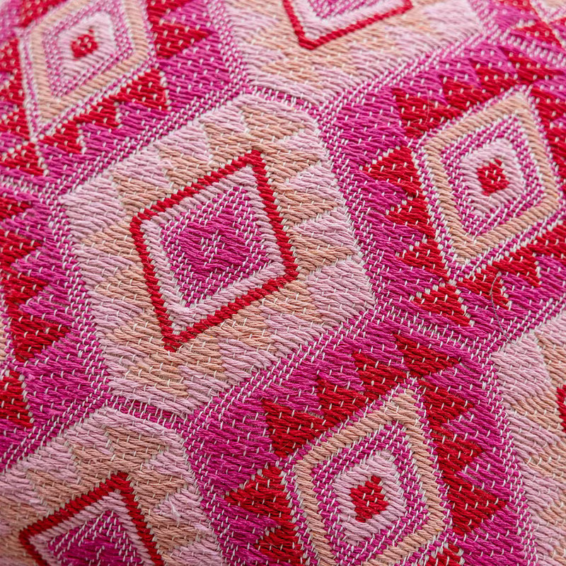 Rosa Boho Retro Kissenbezug mit Diamant-Papageien-Feder-Motiv, B/B: 45 x 45 cm - Bild 2