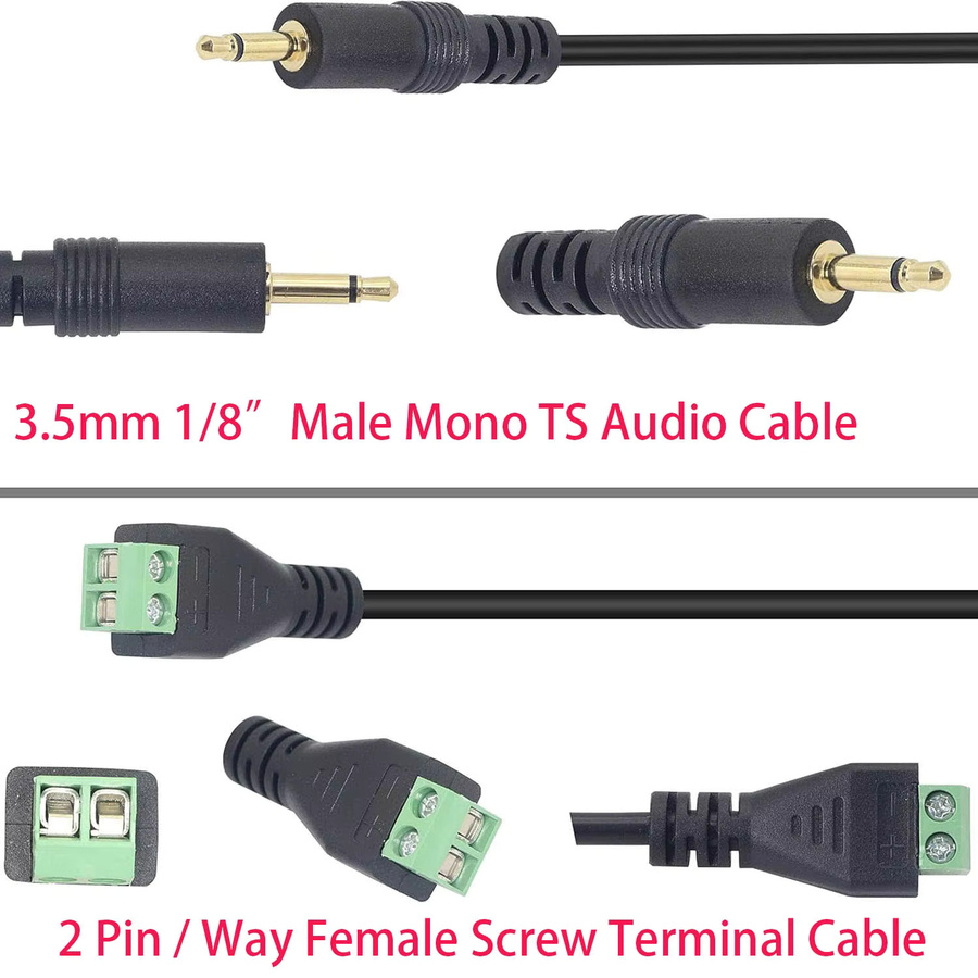 UpperFu Mono TS Stecker auf AV-Schraubterminal Adapterkabel, 3,5 mm Klinke auf Video Balun, vergoldet, Schwarz/Gold, Länge: 30,48 cm - Bild 5