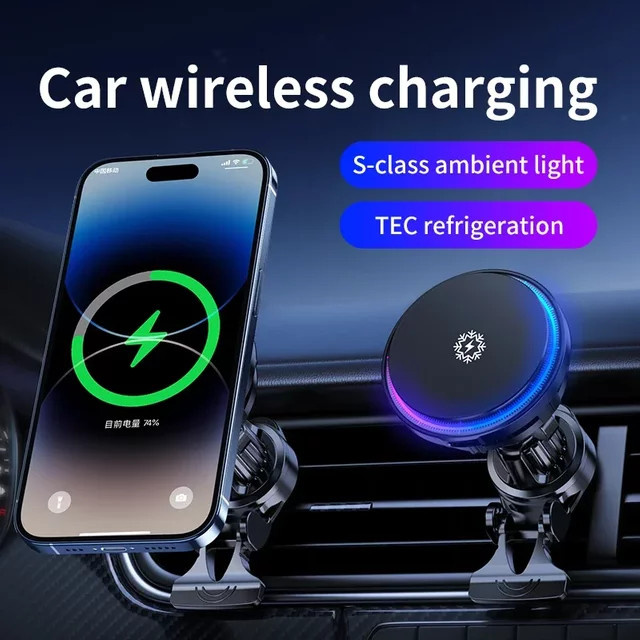 VIKEFON Magnetische Kabellose Autoladestation mit Eiskühlung für MagSafe iPhone 16 15 14 13 12 Pro Max in Schwarz - Bild 1