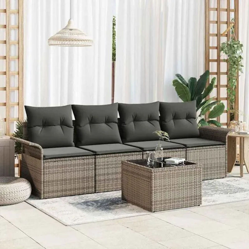 Vidaxl Polyrattan Garten-Sofa-Set mit Kissen in Grau, 5-teiliges modulares Loungemöbel-Set, B/T/H: 55 x 55 x 37 cm - Bild 1