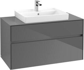 V&B Waschtischunterschrank Collaro in Grau, glänzend, mit Waschtisch und LED-Beleuchtung, B/T/H: 100 x 54,8 x 50 cm - Bild 1