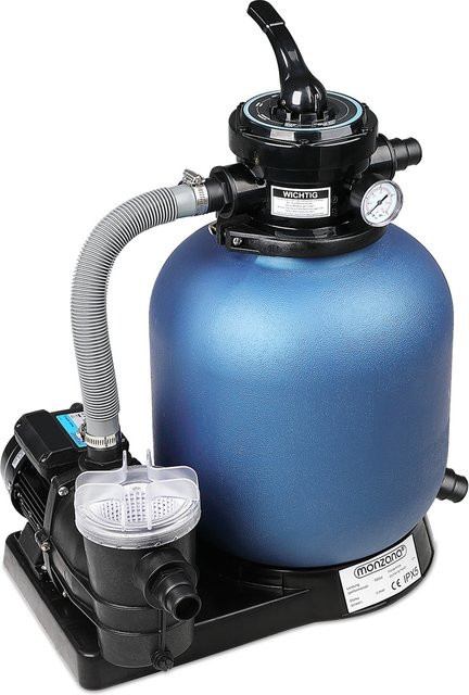 Monzana Sandfilteranlage für Pool mit Vorfilter und 4-Wege-Ventil, 11000 l/h, Blau-Schwarz - Bild 1
