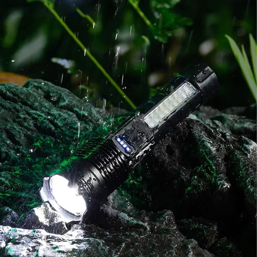 Heinast Taktische LED-Taschenlampe mit Teleskop-Zoom, wiederaufladbar, Schwarz - Bild 6