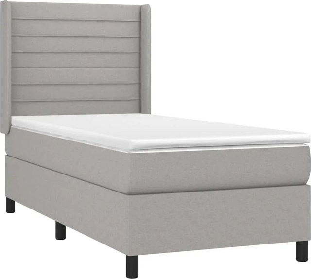 vidaXL Boxspringbett mit Matratze und LED-Leiste in Hellgrau, B/T: 100 x 200 cm, Hybrid-Bett mit USB-Anschluss und Kopfteil - Bild 1