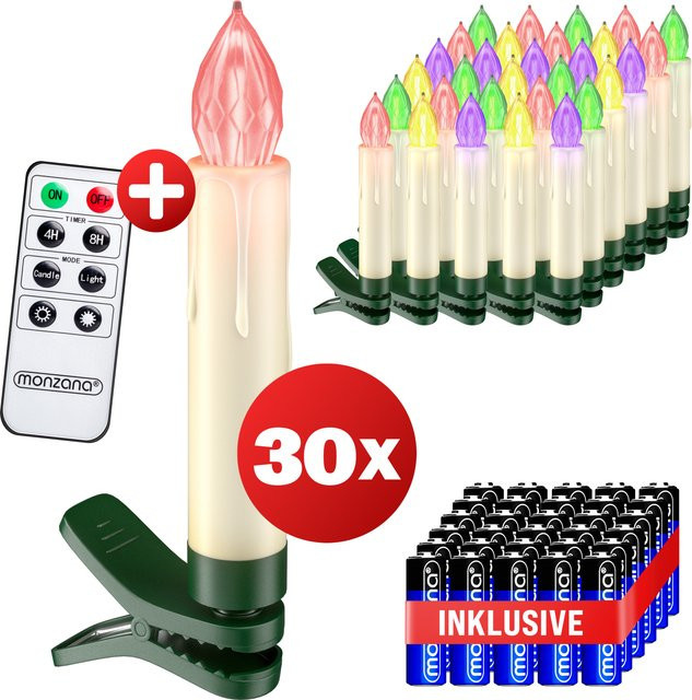 CASARIA® 30er-Set Kabellose LED Weihnachtsbaumkerzen in Mehrfarbig mit Fernbedienung, Timer und Flackereffekt - Bild 1
