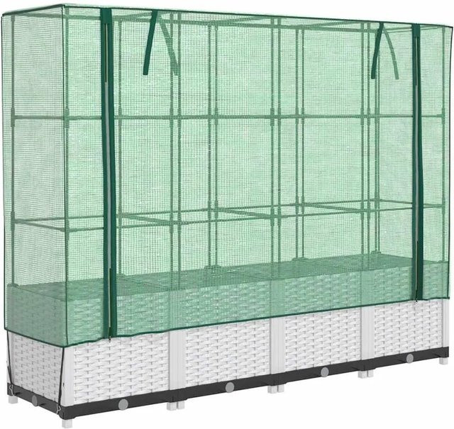 Furnicato Hochbeet mit Gewächshausaufsatz in Weiß mit Rattan-Optik, B/T/H: 160 x 40 x 38 cm - Bild 1