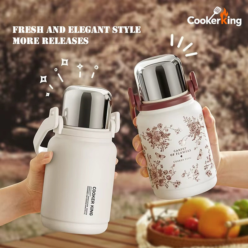 Cooker King Handthermoskanne aus Edelstahl und PP für Camping und Haushalt, 800 ml, Pink/Weiß - Bild 5