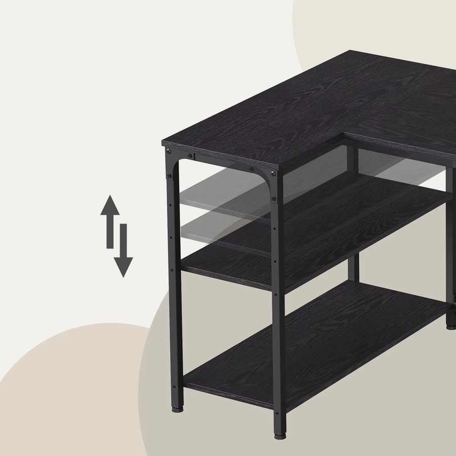 VASAGLE Eckschreibtisch in L-Form in Schwarz, moderner Computertisch mit Stauraum und höhenverstellbarer Ablage für dein Homeoffice - Bild 6