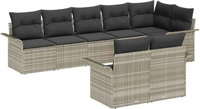 vidaXL 8-teiliges Garten-Sofa-Set aus Poly Rattan mit Kissen in Hellgrau und Schwarz - Bild 1