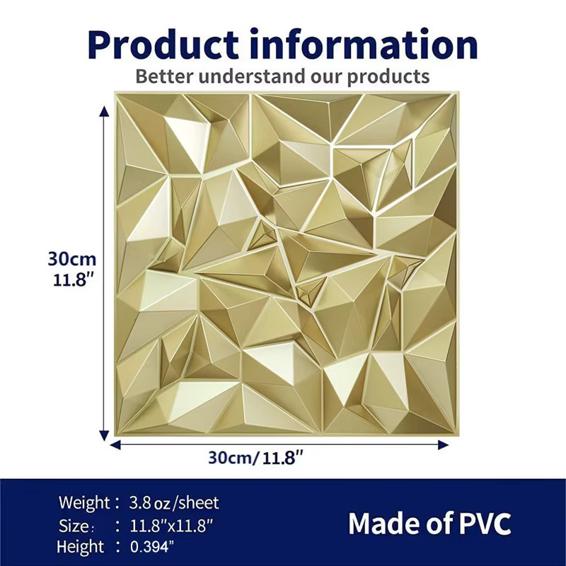 10 Stück XBLOOM 3D-Wandpaneele mit Diamant-Design in Weiß, Schwarz oder Gold, quadratisch, B/B: 30 x 30 cm - Bild 3