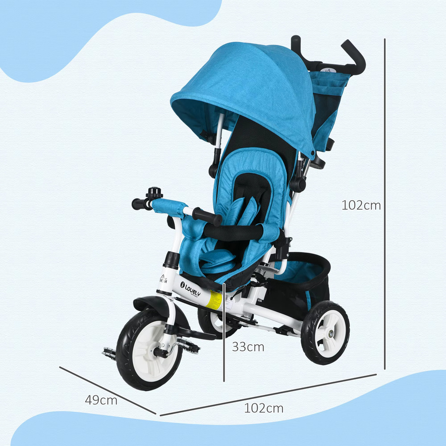 HOMCOM Kinderdreirad 6-in-1 mit Schubstange und Sonnendach, Grün - Bild 3