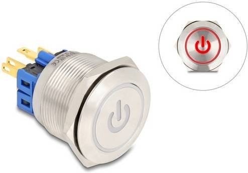 Delock 20987 Drucktaster 3A 1 x Ein/(Aus) tastend Rot/Silber IP65 B: 4,5 cm, T: 3,0 cm - Bild 1
