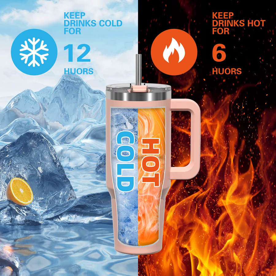 WATERSY Thermobecher aus Edelstahl mit Griff und Strohhalm, vakuumisolierter Tumbler in Blau, Volumen: 946 ml (32 oz) - Bild 3
