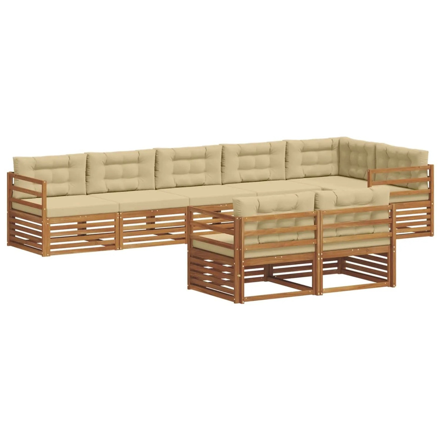 vidaXL Outdoor-Sofagarnitur 8-teilig aus Akazienholz in Natur und Beige mit Kissen und L-Form - Bild 2