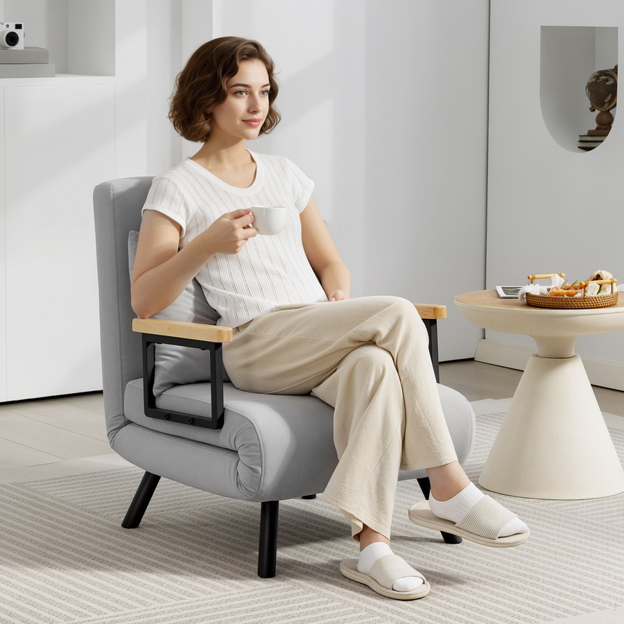 HOMCOM 4-in-1 Schlafsofa für 1 Person mit Samtbezug und verstellbarer Rückenlehne, Hellgrau, B: 63 cm, T: 73 cm, H: 81 cm - Bild 2