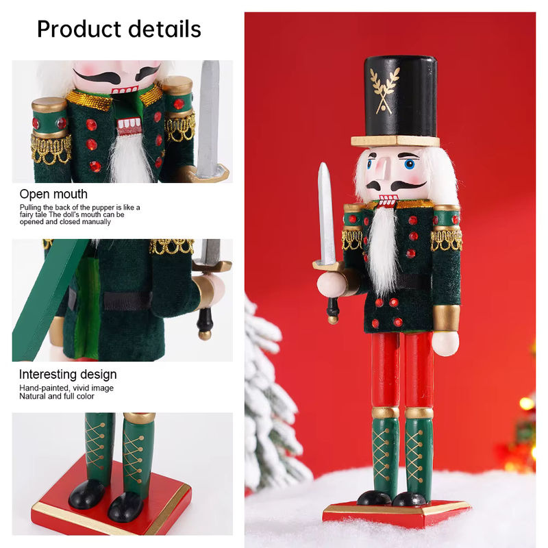 Klassischer Nussknacker aus Holz und Textil in Grün und Blau, Höhe: 30 cm, Weihnachtsdekoration für Kinder - Bild 2