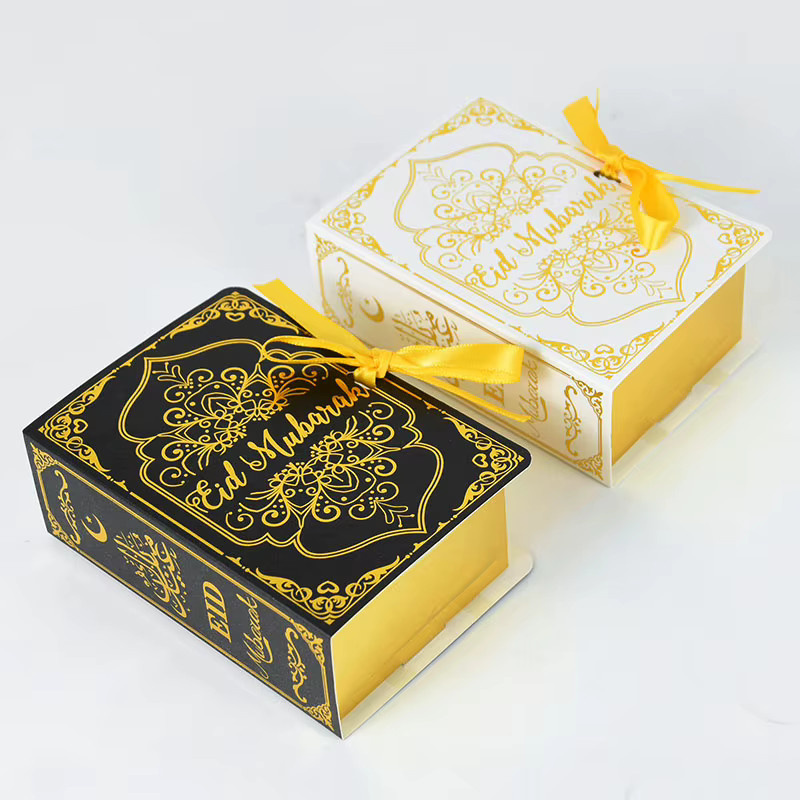 10 Stück ZQNYCY Eid Mubarak Schokoladenboxen in Buchform, schwarze Ramadan Geschenkverpackungen aus Papier für das islamische Fest - Bild 3