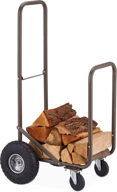 Relaxdays Kaminholzwagen aus Stahl in Braun mit Luftreifen, B/T/H: 108 x 52 x 56 cm - Bild 1