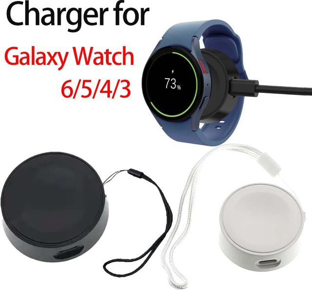Samsung Mini-Uhr Kabelloses Ladegerät mit USB-C Anschluss als Schlüsselanhänger Schnelllade-Dock für Galaxy Watch 7 6 5 Classic Pro 4 3 Active 2 in Weiß - Bild 1