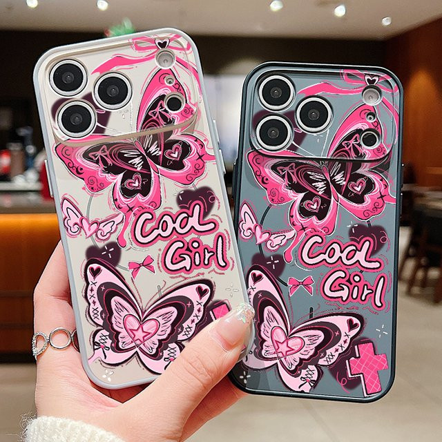 MOESOE Magnetische iPhone Hülle mit rosa Schmetterlings-Schleifenmuster, MagSafe kompatibel und mit Linsenschutz, passend für iPhone 17, 16, 15, 14, 13 Pro Max - Bild 1