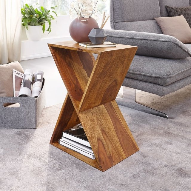 FineBuy Beistelltisch aus massivem Sheeshamholz in Braun, B/T/H: 43 x 60 x 30 cm - Bild 1
